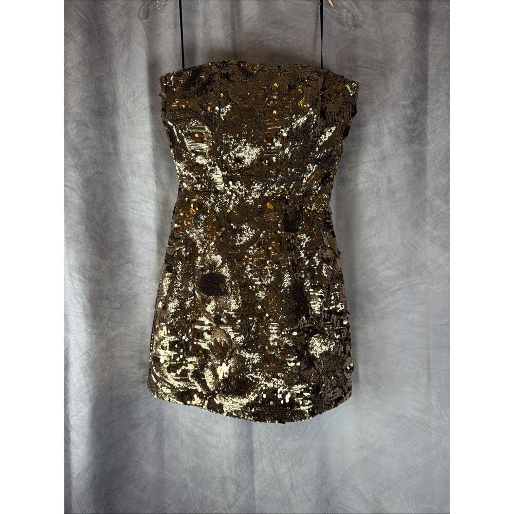 Helsi Linda Sequin Mini Dress Antique Gold Bridal Cocktail Party Medium $435 - Picture 2 of 11